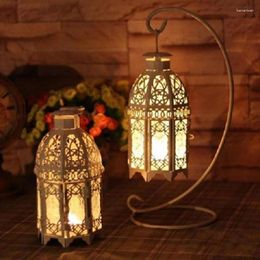 Candle Holders 8.07in Moroccan Lanterns Hanging Metal Indoor Outdoor Tealight With Coloured Glass