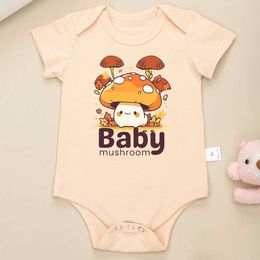 Rompers Baby Mushroom Cartoon Cute Baby Onesie Short Sleeves O-Neck Summer Comfortable Newborn Boys and Girls Clothing Cotton Khaki Tight FitL2405