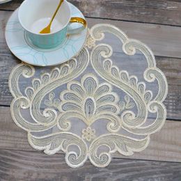 Table Mats Round Mesh Flower Embroidery Place Mat Cloth Wedding Christmas Dining Placemat Kitchen Decoration And Accessories