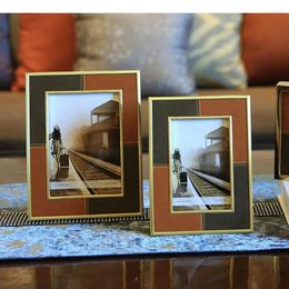 Frames Leather Gold Po Bedroom Bedside Table Wedding Anniversary Pictures Frame Desk Decoration Ornaments Vintage Home Decor