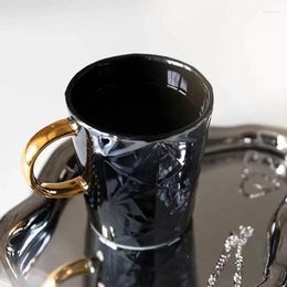 Mugs Star Papa 296ml Classic Black Gold Embossed Mug For Men And Women Home Desktop Ceramic Water Cup Coffee