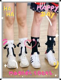 Women Socks Cute Magnetic Pure Cotton Couples Sox Summer Fashion Funny Creative Mid-Tube Black White Cartoon Eyes