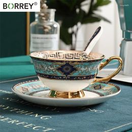 Mugs BORREY Quality Bone Porcelain Coffee Cup Saucer Spoon Set Luxury Ceramic Mug Cafe Party Afternoon Teacup And Gift Box