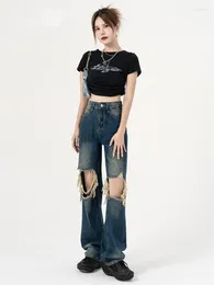 Women's Jeans 2024 Womens Ripped Hole Boyfriend Hhigh Waist Women's Wide Leg Baggy Woman Denim Pants Jean Mom Trousers