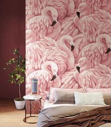 Wallpapers Nordic Pink Flamingo Wallpaper Living Room Bedroom Background Wall Oslon Non Woven Cosmetic Shop Beauty