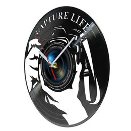 Wall Clocks Capture Life Flash Camera Vinyl Record Wall Clock Photostudio Film Studio Photography Watch Retro Wall Clock Photographer Gifts