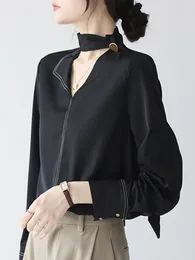 Women's Blouses Elegant Halter Office Lady Shirt Fashion Hollow Out Design Blouse Women Korean Casual Long Sleeve Solid All Match Tops