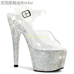 Sandals 17cm Summer Versatile Diamond-encrusted Stiletto Fashion With Ultra-high Heels And Transparent