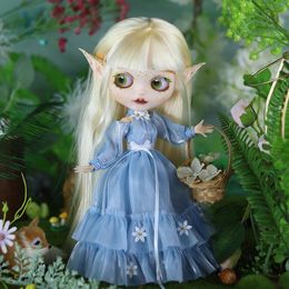 ICY DBS Blyth Doll 1/6 BJD Blue Princess Flower Dress Anime Doll Clothing 240429