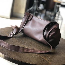 Bag Leather Women's Satchel Autumn/winter 2024 Cylindrical Soft Retro Shoulder Fold Handbag