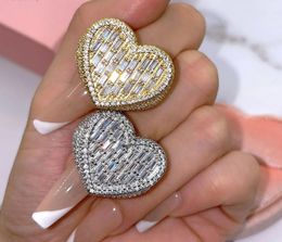 Luxury Icy Bling Heart shaped Pave Rectangle CZ Ring Prom Birthday Gift for HimHer Hip Hop Jewellery 240428