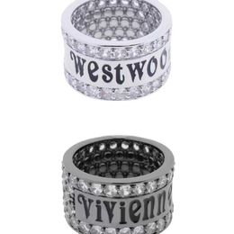Designer High version Westwoods Double layered Zircon Set with Full Diamond Letter Ring Womens Shining Noble Couple Nail 9NWL
