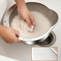 Multiuse Basin Rice Washing Bowl Vegetable Washer Metal Colander Stainless Steel Strainer Kitchen Tools 240429