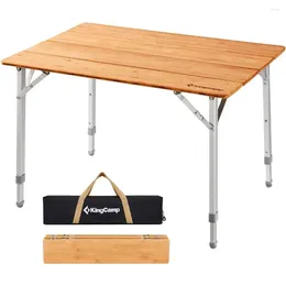 Camp Furniture Lightweight Stable Folding Camping Table Bamboo Outdoor Adjustable Height Portable Picnic