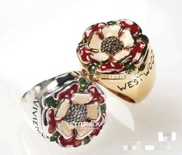 Designer Westwoods ins bloggers same copper gold-plated enamel Mediaeval replica Tudor Enamel Rose Ring Nail