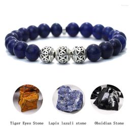 Charm Bracelets Fashion Mens Bracelet Peace Symbol Lapis Lazuli Tiger Eyes Natural Stone Braslet Accessories For Him Healing Braclet