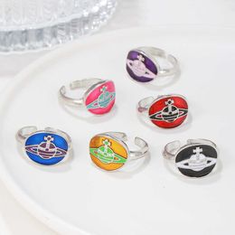 Brand New Westwoods Saturn Ring Womens Enamel Colour Hand nted Planet Advanced Feeling Opening Tide Mens Nail