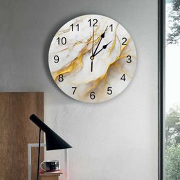 Wall Clocks Marble Texture White Wall Clocks Silent Living Room Decoration Round Wall Clock Home Bedroom Kitchen Wall Decor Clocks