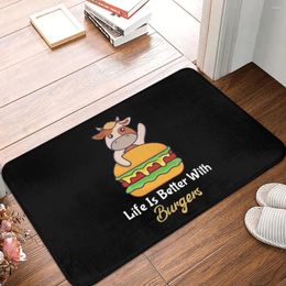 Carpets Cute Cow Eating Burger Polyester Doormat Rug Carpet Mat Footpad Anti-slip Water Oil ProofEntrance Kitchen Bedroom Balcony Cartoo