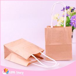 Gift Wrap 20pcs 9x5.5x11cm Kraft Paper Bag With Handles Festival Bags For Wedding And Party Baby Birthday Supplies