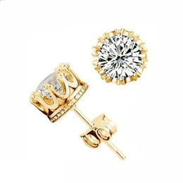 Stud Fashion Jewelry Crown Womens Classic Shiny Zircon Small Stud Earrings Mens Crystal Earrings WE132 J240513