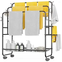 Storage Boxes 3-Tier Freestanding Pool Towel Rack Outdoor Bathroom Standing Drying Stand Black Finish Towel-S Materials Square Shape