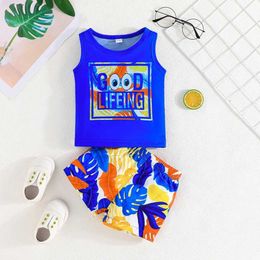 Clothing Sets Infant Clothing Set For Kid Boy 6Months-4Years old Cartoon Cute Letter Sleeveless Top and Shorts Beach Outfit For Newborn BabyL2405