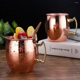 Cups Saucers 401-500ML Stainless Steel 304 Copper-plated Cup Drum-shaped Beer Mug Cocktail Rose Gold