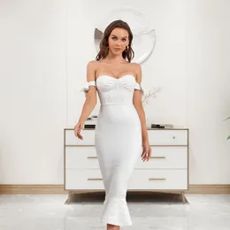 Casual Dresses WillBeNice Women White Off-shoulder Bow Long-length Bandage Elegant Tierred Party Club Vestido