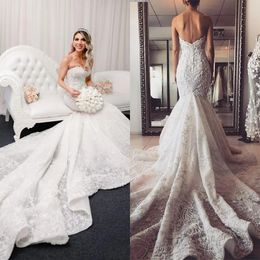 2024 Glamorous Bohemian Mermaid Wedding Dresses Sexy Strapless Lace Appliques Bridal Gowns Backless Boho Bride Dress