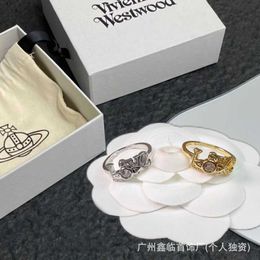 Designer High version Westwoods LOVE diamond inlaid ring versatile personality Saturn love English letters couple matching Nail