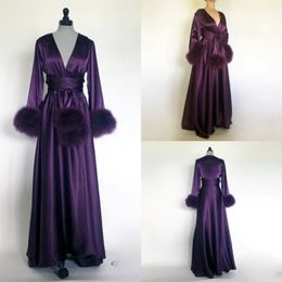 Purple Women Prom Dresses Bathrobe Nightgown Silk Satin Sleepwear Bridal Robe Bridesmaid Evening Gowns petites Plus Size Custom Made 218r