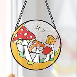 Decorative Figurines 1 Piece Mushroom Stained Window Wall Hanging Ornament 16X16cm Panel Decor For Home Gift Nature Plant Lovers