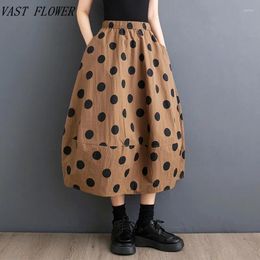 Skirts Cotton Oversized Vintage Polka Dot Elastic High Waist Summer Casual Loose Long For Woman Womens 2024 Skirt Clothing