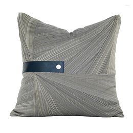 Pillow Cover Gray Blue Striped Pu Home Decoration Sofa Case Modern Light Luxury Style Soft Fabric Anti-Pilling All-