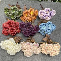 Decorative Flowers 7-Fork Peony Roses Flower Bundled Red Artificial Autumn Coral Home Decor Bridal Wedding Party Decorations