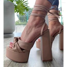 Sandals 2024 Customise Colour Women Summer Chunky Heels Round Toe Gorgeous Nude Red Ladies Party Shoes US Size 35 43 44 45 46 47