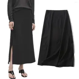 Skirts Withered Nordic Minimalist Black Cotton Midi Skirt Linen High Waisted Women Fashion Ladies Casual Commuter Split