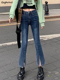 Women's Jeans Women Ankle-length Slit High Waist Spring Vintage Flare Trousers Harajuku Skinny All-match Ins Denim Streetwear Ladies