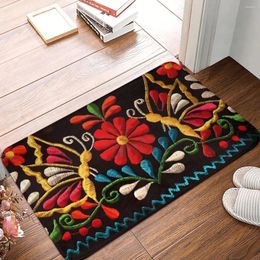 Carpets Mexican Style Bath Non-Slip Carpet Butterflies And A Red Flower Bedroom Mat Welcome Doormat Floor Decoration Rug