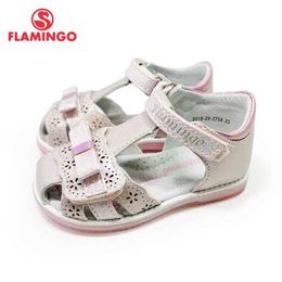 Sandals Flamingo childrens sandals with girl hook and loop flat arch design Child casual princess shoes size 23-28 221S-Z6-2733L240510