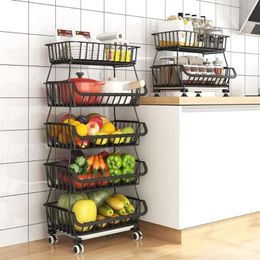 Kitchen Storage Stackable And Vegetable Stand Cart Organizer Produce Bins Rack Onions Potatoes Metal Wire Baskets Black