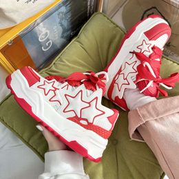 Stars Style Women Men White Red Casual Walking Shoes Thick Sole Comfortable Sneakers for Youth