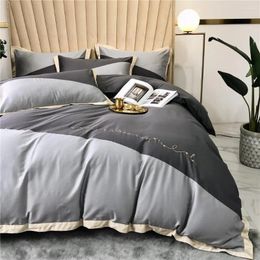 Bedding Sets Light Luxury Simple Stitching Embroidery Pure Cotton Satin Long Staple Four Piece Home Textile