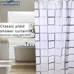 Shower Curtains Waterproof Black White Square PEVA Curtain WiHook For Bathroom High Quality Bath Bathing Sheer Home Decoration