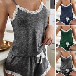 Home Clothing V-neck Camisole Women's Lace Tank Top Pajama Set With Contrast Color Shorts Sexy Sleeveless Sleepwear Soft Nightwear For