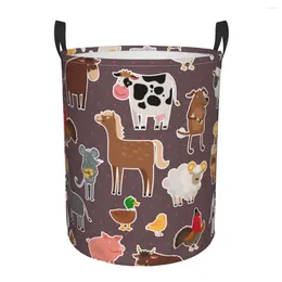 Laundry Bags Folding Basket Farm Animal Cow Sheep Pig Round Storage Bin Large Hamper Collapsible Clothes Toy Bucket Organizer