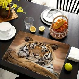 Table Mats 2pcs Linen Placemats Square Pads Nordic Style Animal Pattern Decoration Household Bowl Plate Mat Home