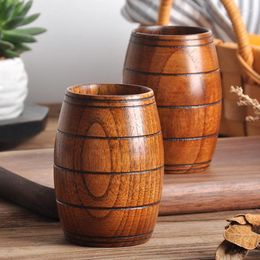 Mugs 2Pcs Wooden Cups Beer Mug Small Barrel Shape Cup Tumbler Vintage Wood Tea Coffee Water Cocktail Drinkware Cute Gift