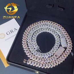 High Quality 3 Row 15Mm Solid Sier Hip Hop Jewelry Thick Miami Cuban Link Chain For Men Moissanite Necklace